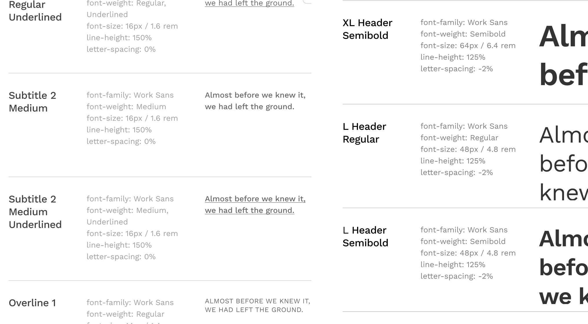 twikUI typography specimen showing the Work Sans type scale